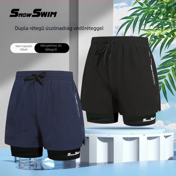 Férfi dupla rétegű gyorsan száradó úszónadrág boxer-stílusban, poliészter 85% anyag, 100% poliészter bélés, 190 g/m²