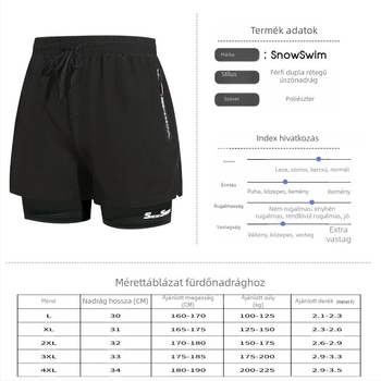 Férfi dupla rétegű gyorsan száradó úszónadrág boxer-stílusban, poliészter 85% anyag, 100% poliészter bélés, 190 g/m²