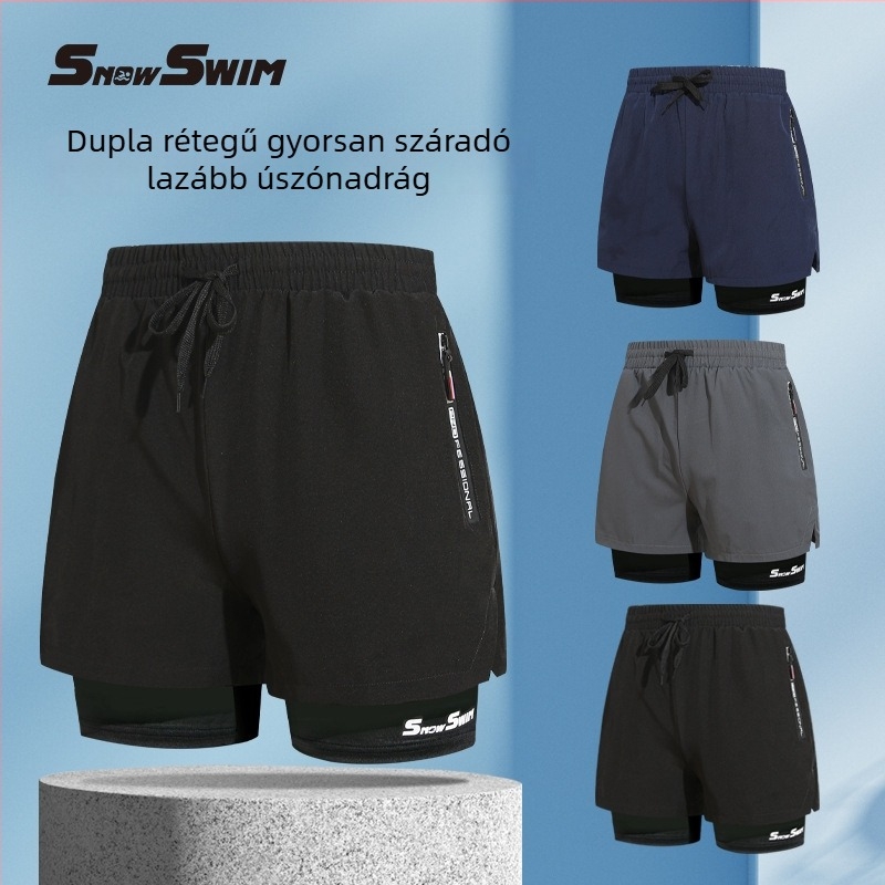 Férfi dupla rétegű gyorsan száradó úszónadrág boxer-stílusban, poliészter 85% anyag, 100% poliészter bélés, 190 g/m²