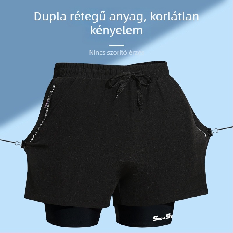Férfi dupla rétegű gyorsan száradó úszónadrág boxer-stílusban, poliészter 85% anyag, 100% poliészter bélés, 190 g/m²
