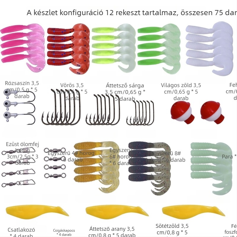 75 darab mikro csalihal készlet biomimetikus utánzatú csalik, forgó farokkal és ólomfejű horgokkal, egyes horoggal — Whale Looters