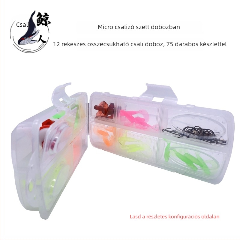 75 darab mikro csalihal készlet biomimetikus utánzatú csalik, forgó farokkal és ólomfejű horgokkal, egyes horoggal — Whale Looters