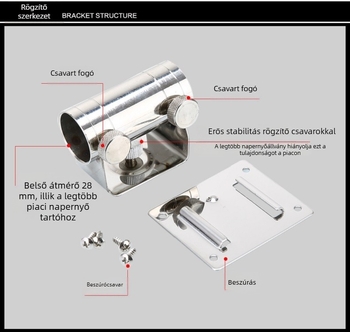 Horgászathoz tervezett napernyőtartó – rozsdamentes acél, insert típus, univerzális, megerősített kivitel, modell 42752