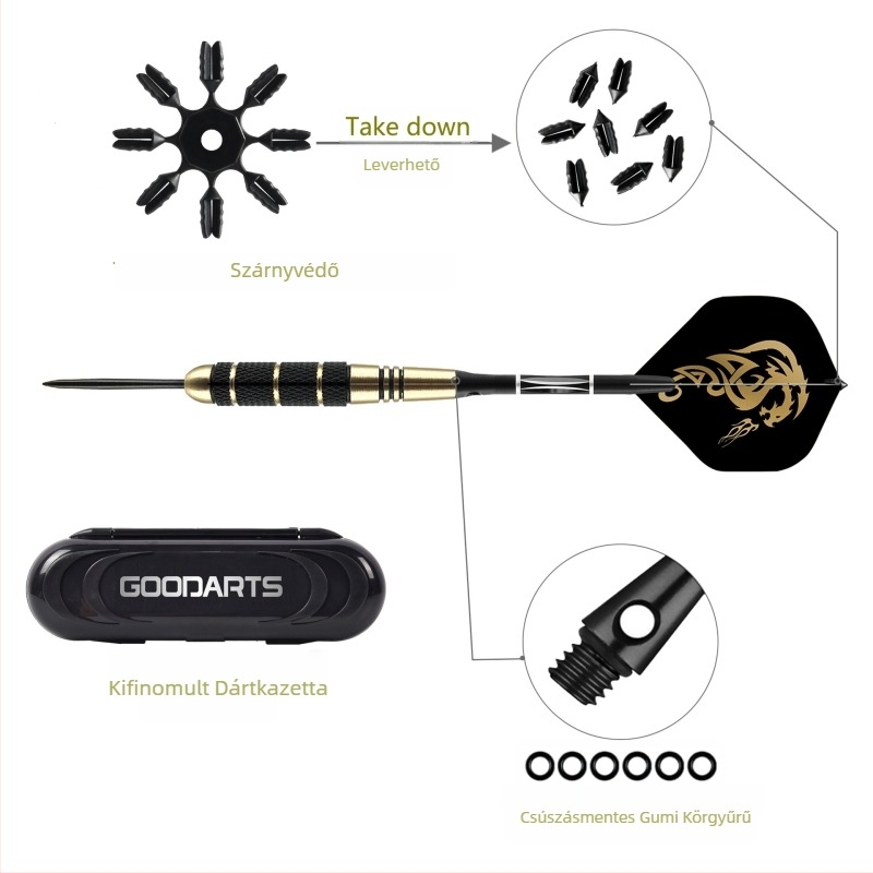 GOODARTS darts készlet réz-, alumínium- és PET alkatrészekkel; célpont vastagsága 00; 80 készlet dobozonként