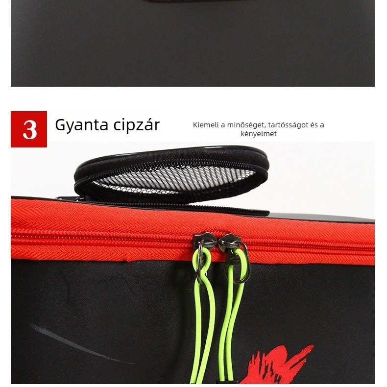 Egybeöntött élőhalas vödör horgászathoz, négyszögletes, tetőablakkal és lélegző EVA halas zacskóval, összehajtani nem lehet