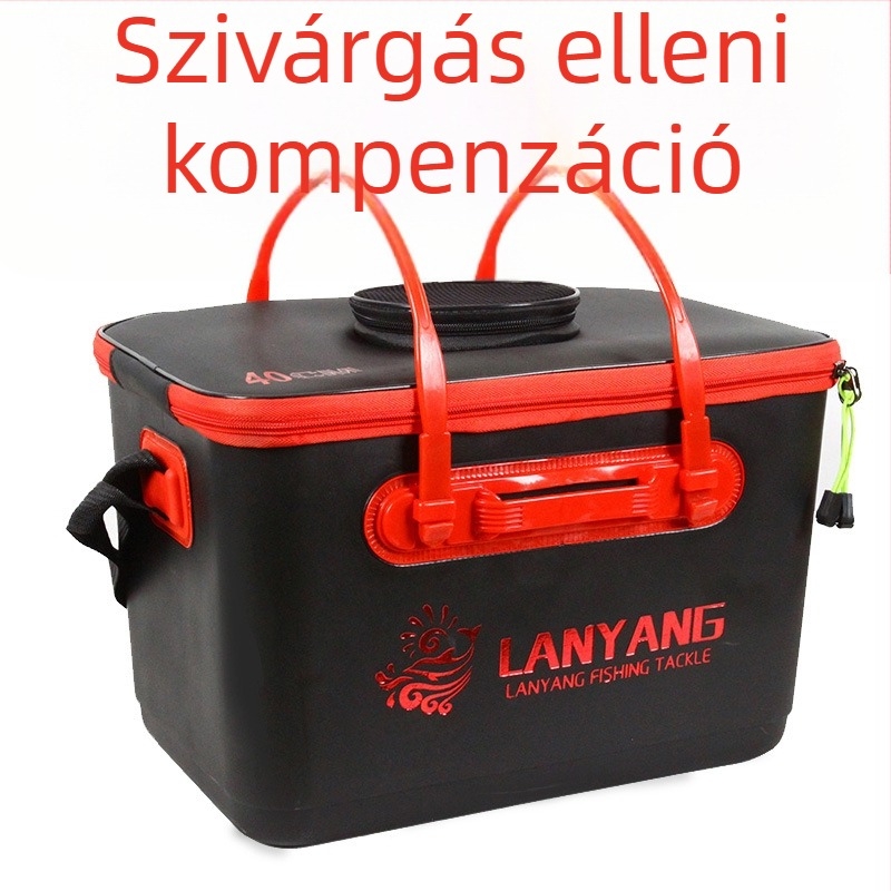 Egybeöntött élőhalas vödör horgászathoz, négyszögletes, tetőablakkal és lélegző EVA halas zacskóval, összehajtani nem lehet