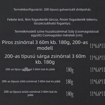 200 méretű spiningorsó damillal, kompakt kialítású parti és tengeri horgászatra