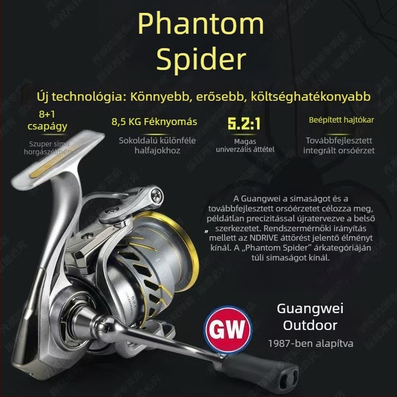 Guangwei Phantom Spider spinning orsó, teljesen fémből készült, ultrakönnyű, hosszú dobásokhoz és műcsalikhoz