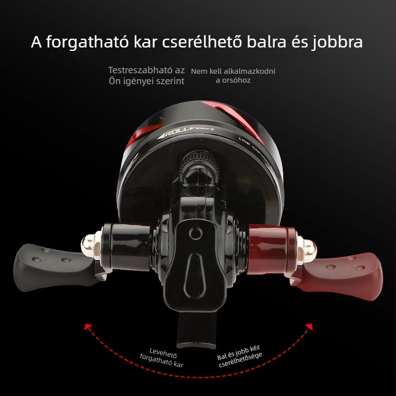 Teljesen fémből készült horgászorsó zárt belső orsóval, bal-/jobbkezes kezelés, gömb alakú orsó