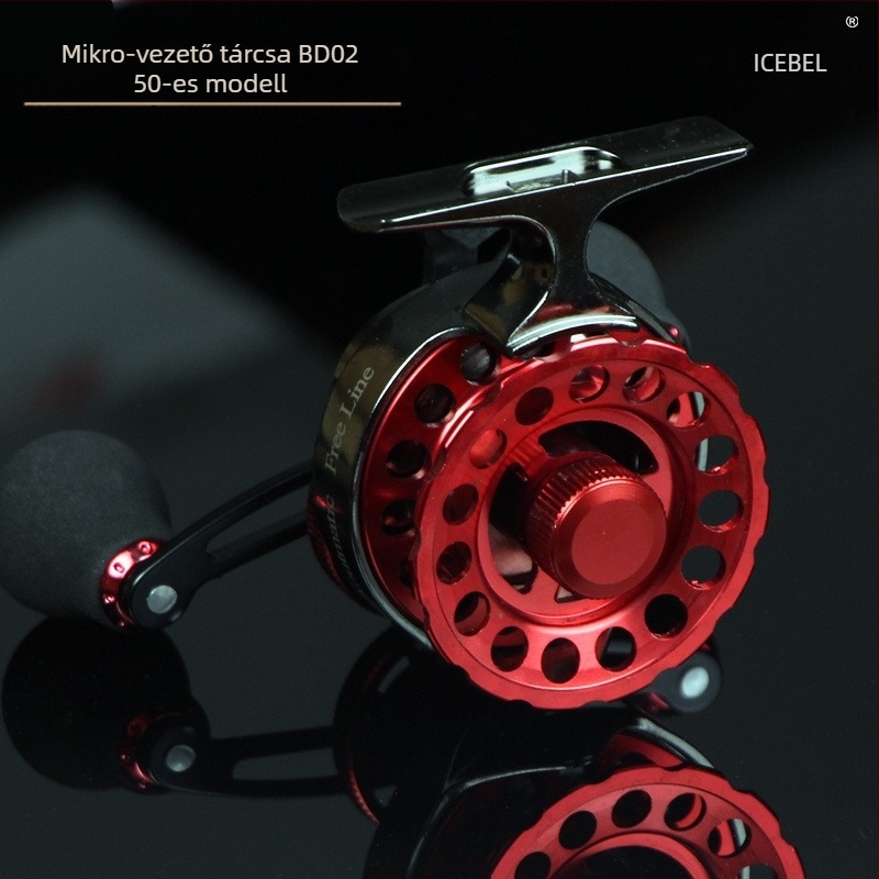 ICEBEL Jégbe horgászó orsó, modell 50 – kompakt, teljesen fémből, mágneses fék, előre húzás, mikro ólom