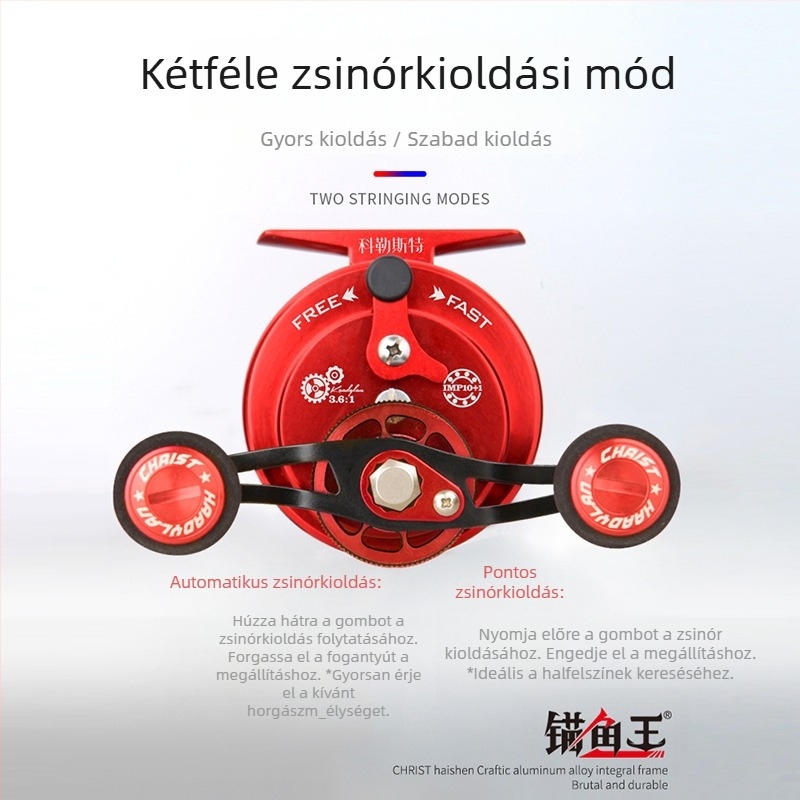 Teljesen fémes mágneses fékes jéghalász orsó dupla zsinóros rendszerrel