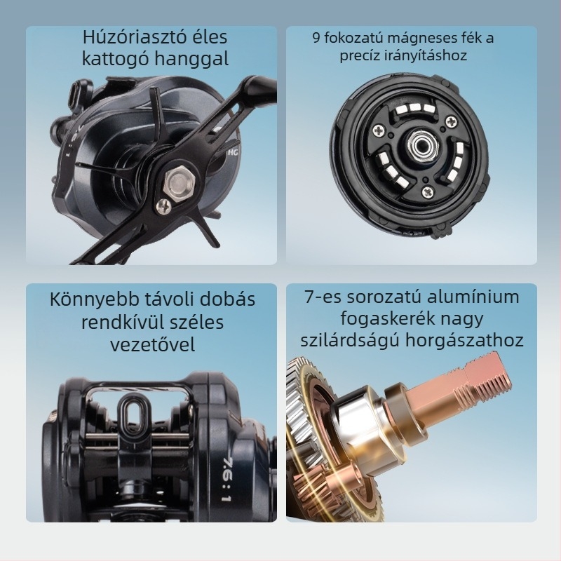 Mikrohorgászathoz való dobos orsó, pistolymarkolattal és mágneses fékkel karbon-kompozitból