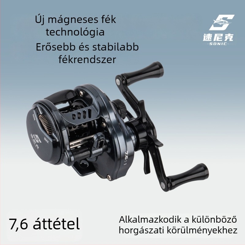 Mikrohorgászathoz való dobos orsó, pistolymarkolattal és mágneses fékkel karbon-kompozitból