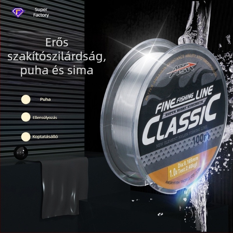 Monofil Nylon horgászzsinór, átlátszó, hossz 150 m vagy 100 m, szakítószilárdság 20–220 lb