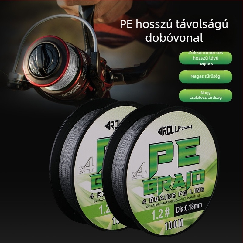 ROLLFISH Fő zsinór PE anyagból, 4-szálas sodrott kötés, 100 m, hosszú dobás