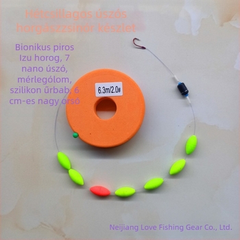 Hetes csillagos úszó, horog és zsinór készlet nylon főzsinórral, biomimetikus horog