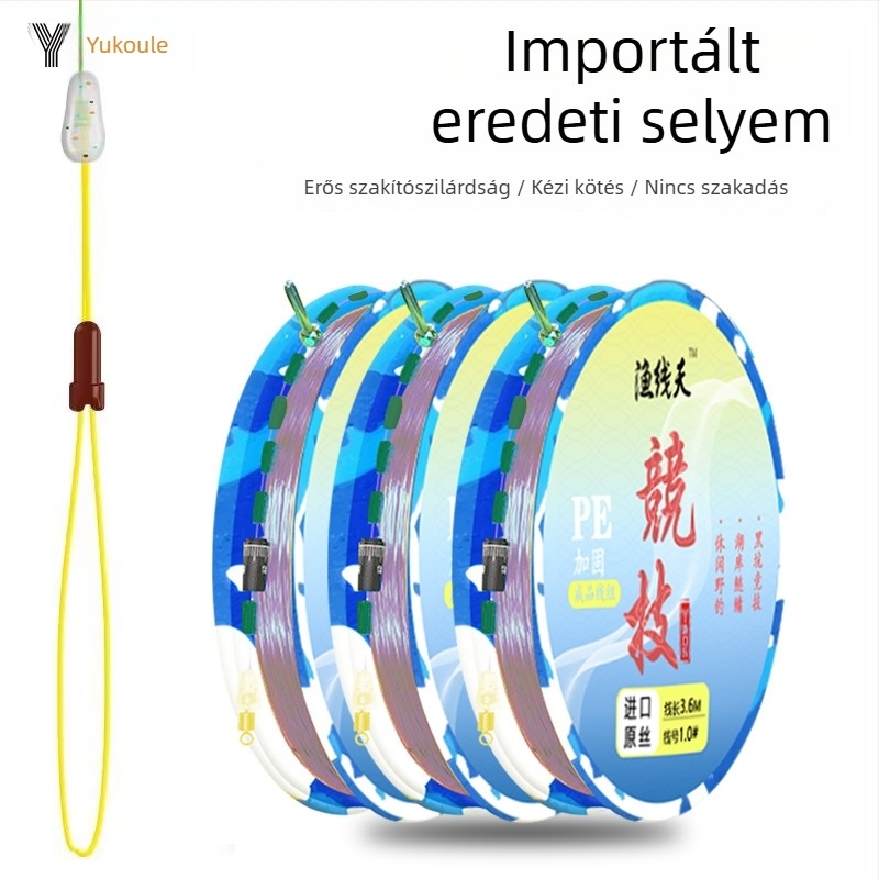 Fő zsinór készlet: anyag — nylon és importált nyers selyem; teljes hossz 7,2 m; hossz 3,6–7,2 m; horgászhely: Black Pit