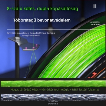 8-szálas PE horgászorsó hosszú dobásokhoz, sima bevonattal, nagyon erős