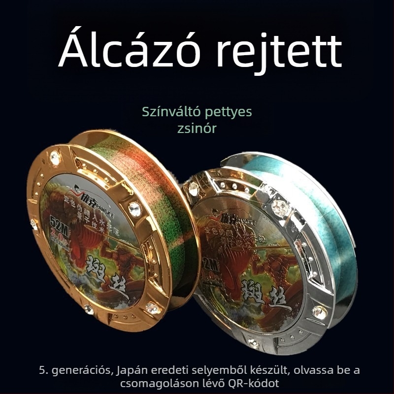 Nylon fő horgászvonal kamuflált pöttyös mintával, színváltó, nagy szakítószilárdság tengeri horgászathoz.