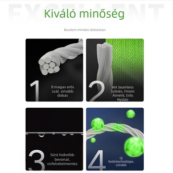8‑szálas fonott horgász zsinór PE-ből, 500 m, fő zsinór