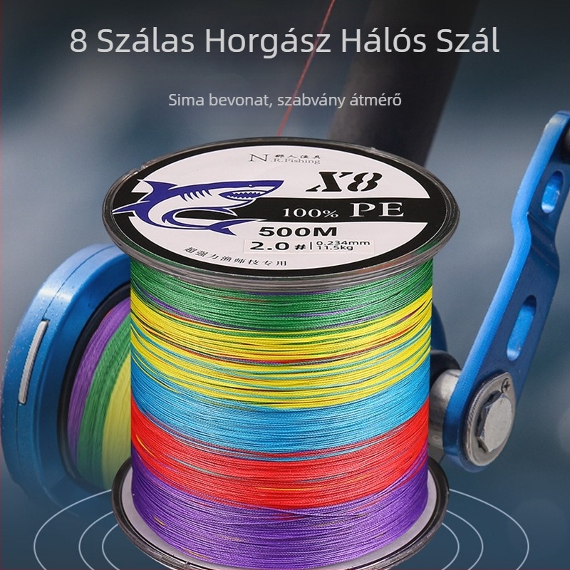 8‑szálas fonott horgász zsinór PE-ből, 500 m, fő zsinór