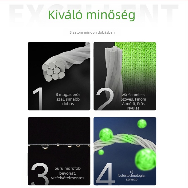 8‑szálas fonott horgász zsinór PE-ből, 500 m, fő zsinór