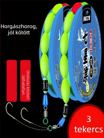 Dupla horoggal és hétcsillagos lebegő damil készlet – állítás nélküli, nagy érzékenység; Anyag: nylon; Hossz: 2.7–5.4 m; Ideális patakokhoz, tavakhoz és folyókhoz