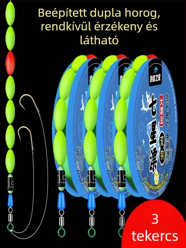 Dupla horoggal és hétcsillagos lebegő damil készlet – állítás nélküli, nagy érzékenység; Anyag: nylon; Hossz: 2.7–5.4 m; Ideális patakokhoz, tavakhoz és folyókhoz