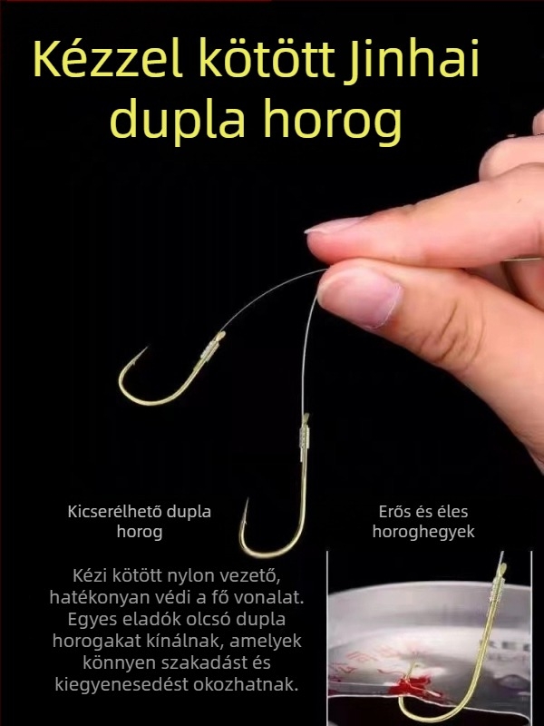 Dupla horoggal és hétcsillagos lebegő damil készlet – állítás nélküli, nagy érzékenység; Anyag: nylon; Hossz: 2.7–5.4 m; Ideális patakokhoz, tavakhoz és folyókhoz