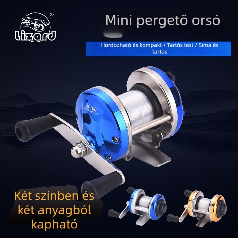 Komelon mini jéghorgászorsó kettős karokkal, fémtesttel és damilvezetővel