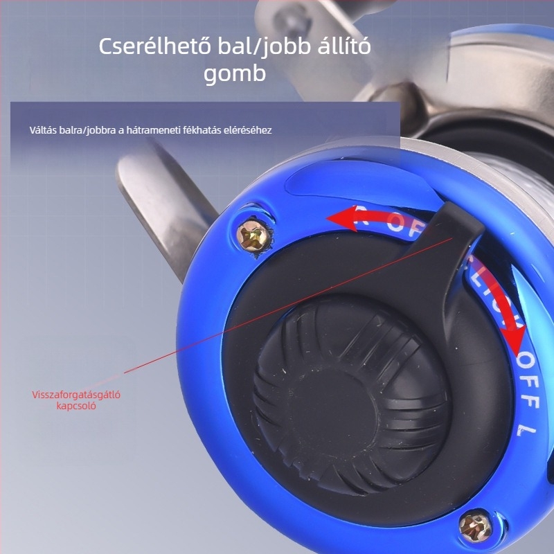 Komelon mini jéghorgászorsó kettős karokkal, fémtesttel és damilvezetővel