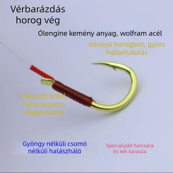 Horgászhorog gyöngyökkel és kötés nélküli damillal, háromszorosan megerősített, könnyű