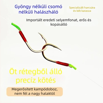 Horgászhorog gyöngyökkel és kötés nélküli damillal, háromszorosan megerősített, könnyű