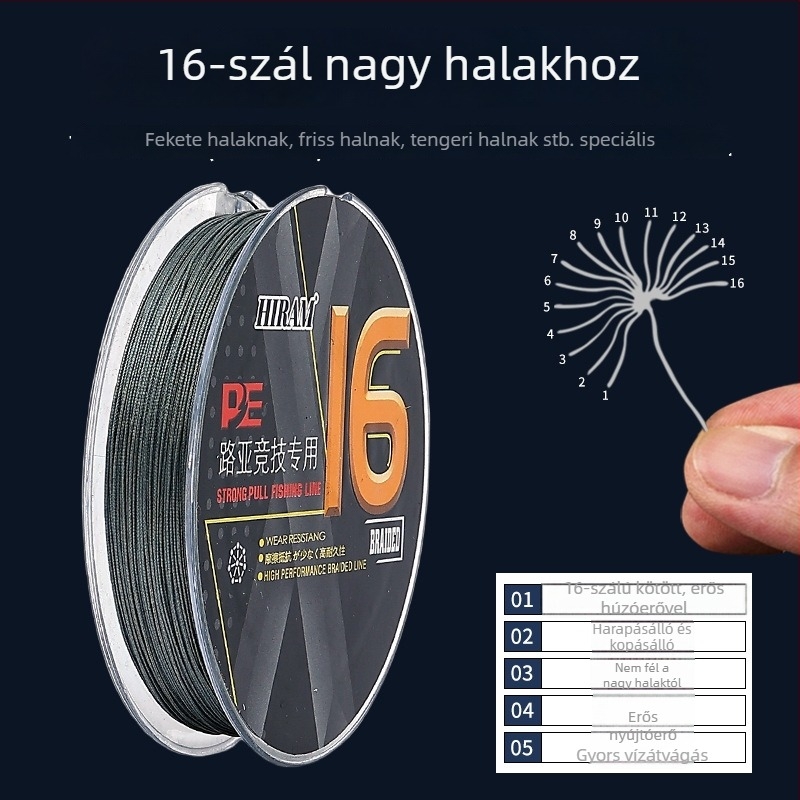 HIRAM PE fő horgász-zsinór — erős húzási szilárdság, dobozban 100 darab