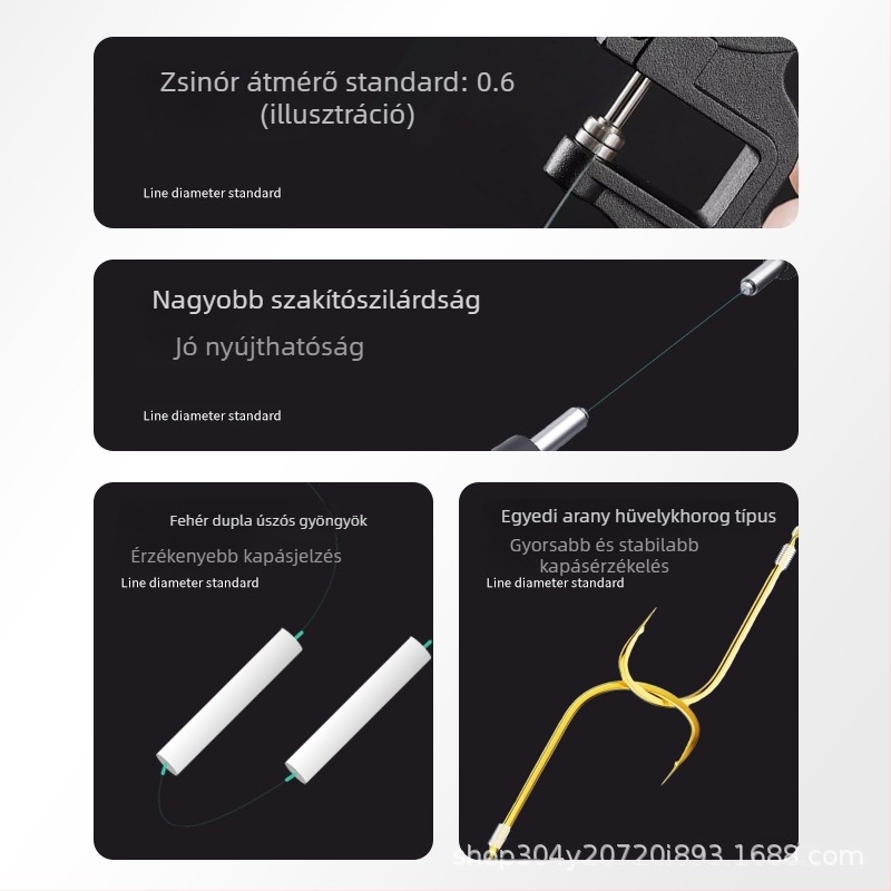 Nylon folyóvízi horgászati damilszett fehér ultraérzékeny lebegő gyöngyökkel és állítható ólomtömegekkel - hosszúságok 2,7, 3,6, 3,9 és 4,5 m