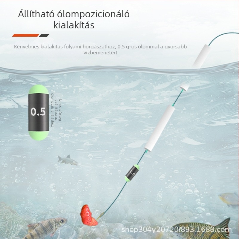 Nylon folyóvízi horgászati damilszett fehér ultraérzékeny lebegő gyöngyökkel és állítható ólomtömegekkel - hosszúságok 2,7, 3,6, 3,9 és 4,5 m