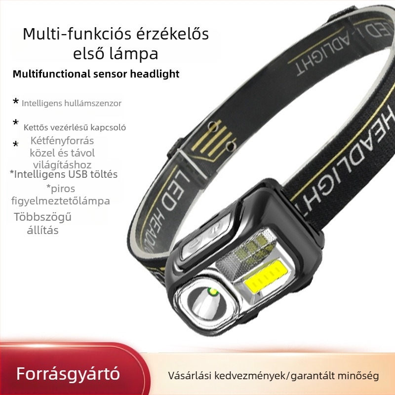 LED fejlámpa USB töltéssel, 10W, 1200mAh, hatótáv 100–200 m