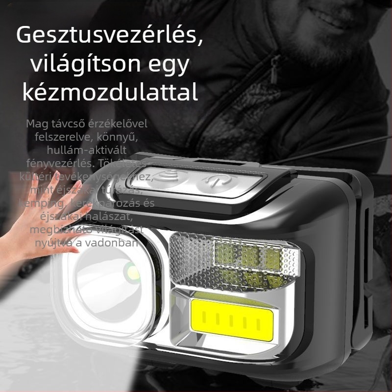 LED fejlámpa USB töltéssel, 10W, 1200mAh, hatótáv 100–200 m