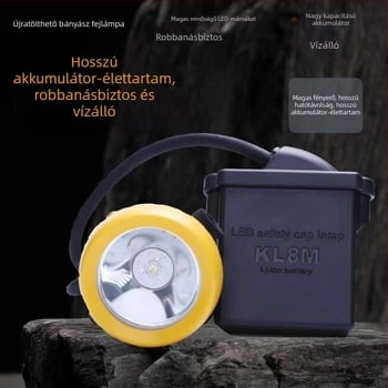 Fejlámpa bányászathoz LED-del, vízálló és robbanásbiztos, újratölthető, 3W, akkumulátor 5000–12000 mAh, fény-sugár 100–200 m, töltő a készleten, alkalmas bányászatra és éjszakai horgászatra