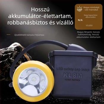 Fejlámpa bányászathoz LED-del, vízálló és robbanásbiztos, újratölthető, 3W, akkumulátor 5000–12000 mAh, fény-sugár 100–200 m, töltő a készleten, alkalmas bányászatra és éjszakai horgászatra