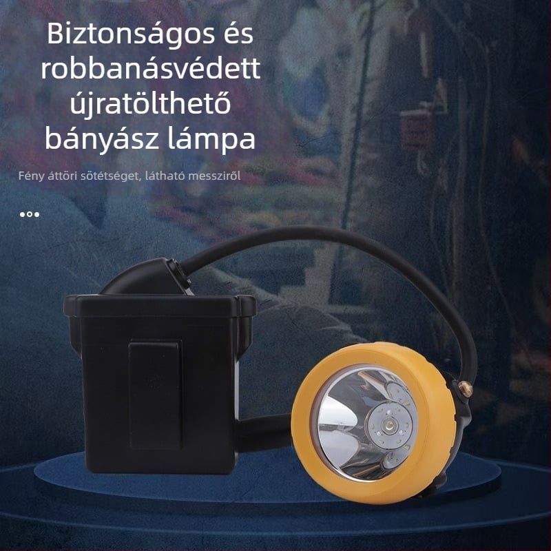Fejlámpa bányászathoz LED-del, vízálló és robbanásbiztos, újratölthető, 3W, akkumulátor 5000–12000 mAh, fény-sugár 100–200 m, töltő a készleten, alkalmas bányászatra és éjszakai horgászatra