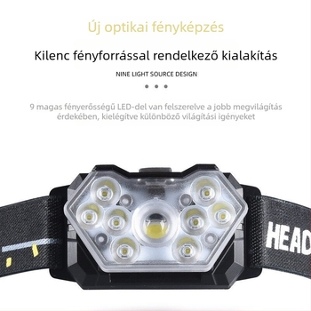 LED fejfény kültéri tevékenységekhez, 3x AA elem, LED világítás, logó nyomtatás elérhető, hatótávolság 100–200 m