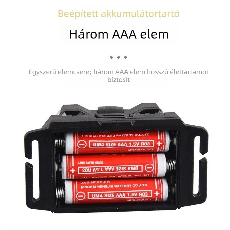 LED fejfény kültéri tevékenységekhez, 3x AA elem, LED világítás, logó nyomtatás elérhető, hatótávolság 100–200 m