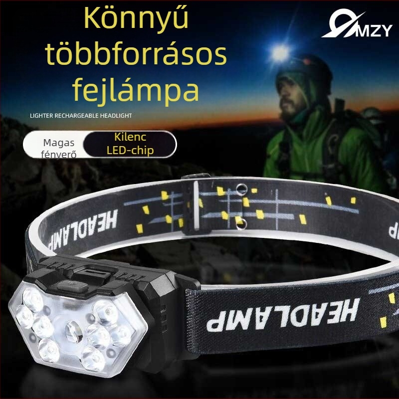 LED fejfény kültéri tevékenységekhez, 3x AA elem, LED világítás, logó nyomtatás elérhető, hatótávolság 100–200 m