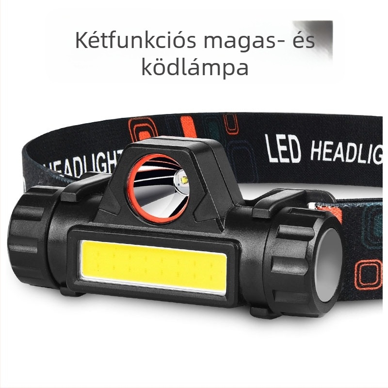 Karazhan LED fejlámpa, mini újratölthető vízálló COB fény, kültéri éjszakai horgászathoz, 10W, 400 mAh akkumulátor, töltővel együtt, hatótáv 200 m-ig