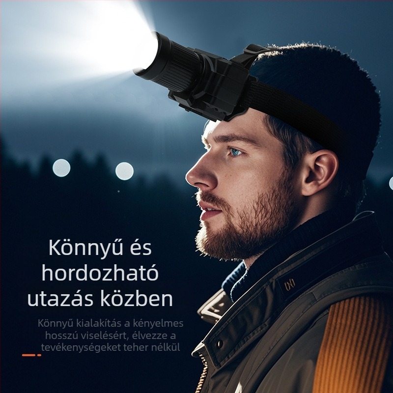 Janomine LED fejfény éjjeli horgászathoz – 50W, 2800mAh lítium akkumulátor, LED fény, 200–500 m hatótávolság