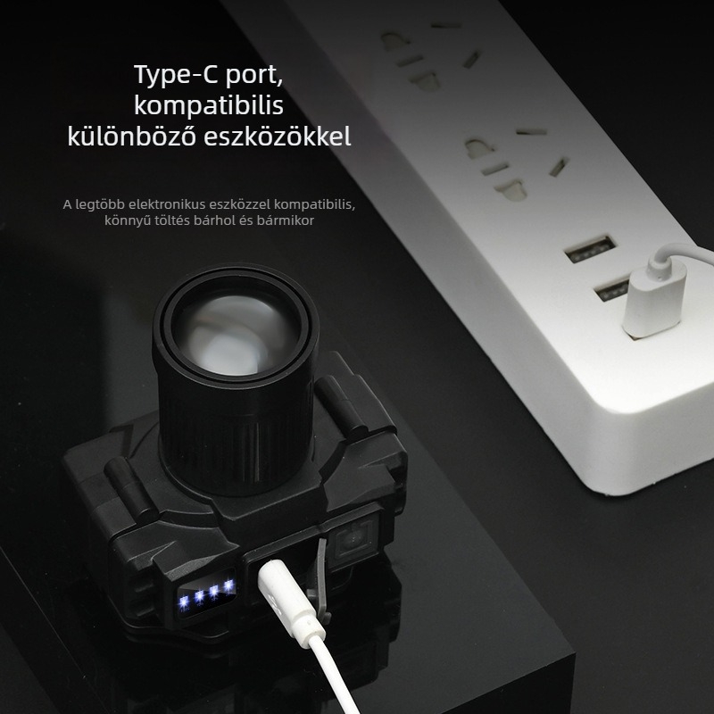 Janomine LED fejfény éjjeli horgászathoz – 50W, 2800mAh lítium akkumulátor, LED fény, 200–500 m hatótávolság