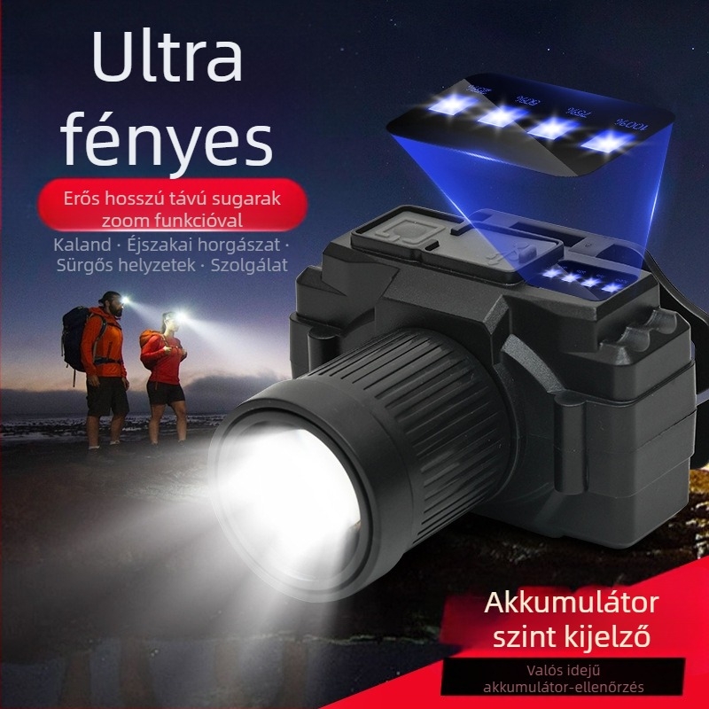 Janomine LED fejfény éjjeli horgászathoz – 50W, 2800mAh lítium akkumulátor, LED fény, 200–500 m hatótávolság