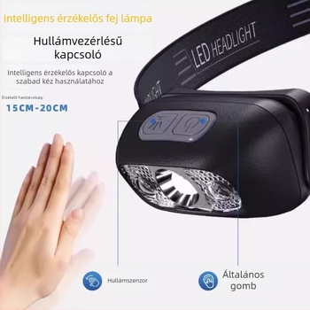 Fejlámpa, újratölthető, vízálló, éjszakai horgászatra, hordozható