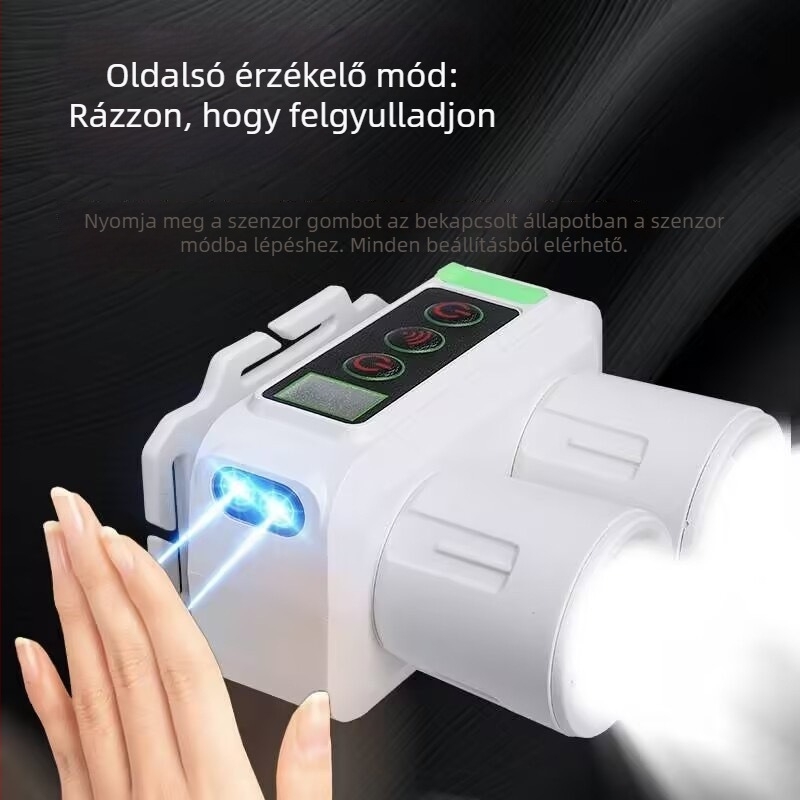 Horgász fejlámpa LED-del, kettős fényforrással, 10W, akkumulátor kapacitása 1500, 360°-os forgás, hatótávolság 200–500 m